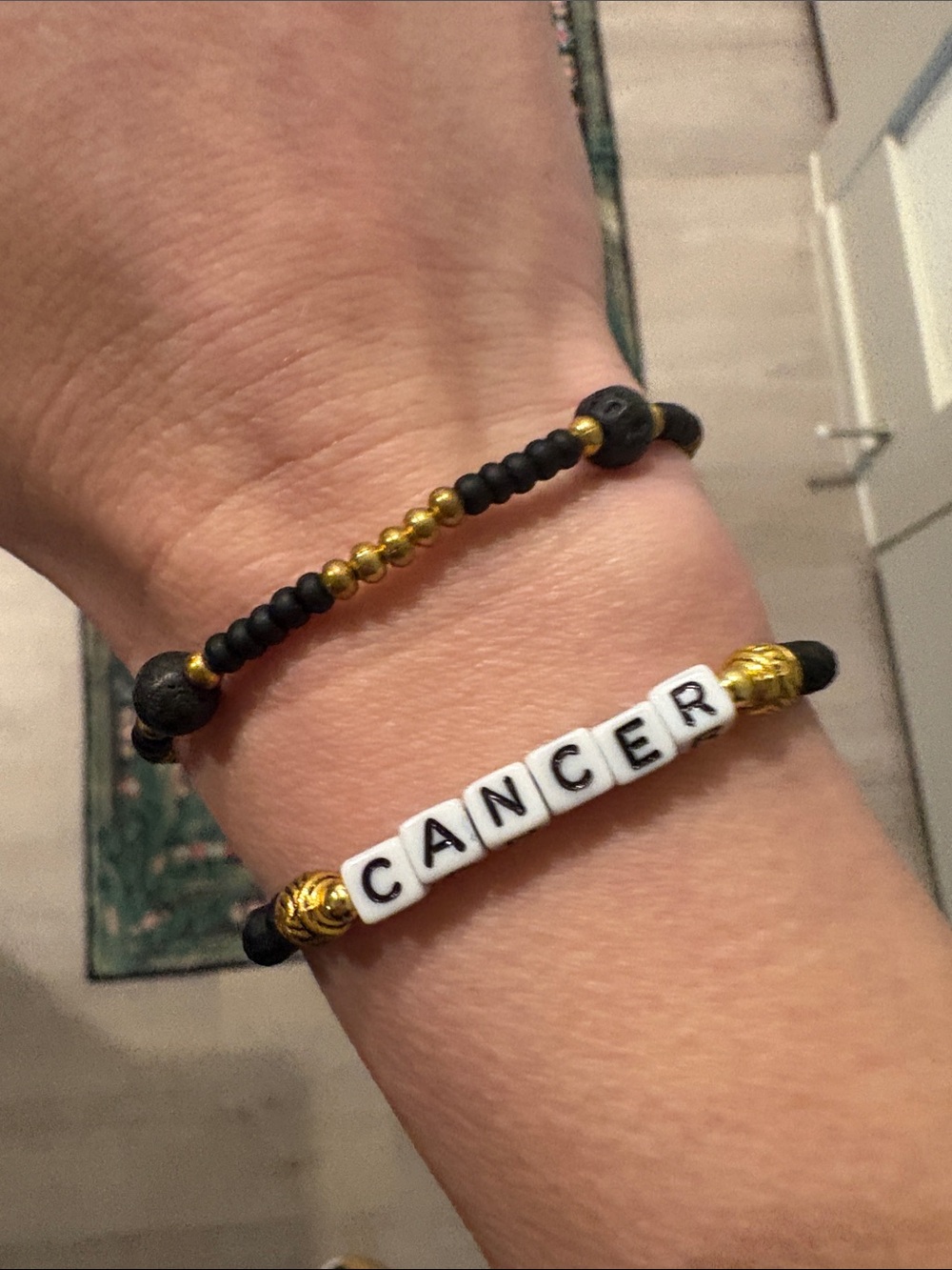 Cancer Zodiac Beaded Bracelet Set with Black and Gold Accents
